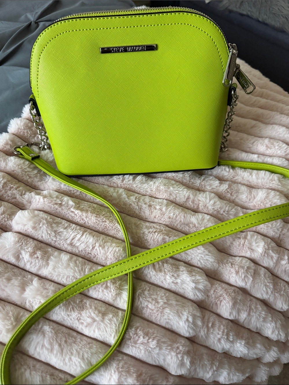 Steve Madden Neon Lime Crossbody Bag with Silver Hardware